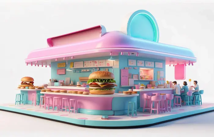 The Miniature 3D Fast Food Shop Model Illustration